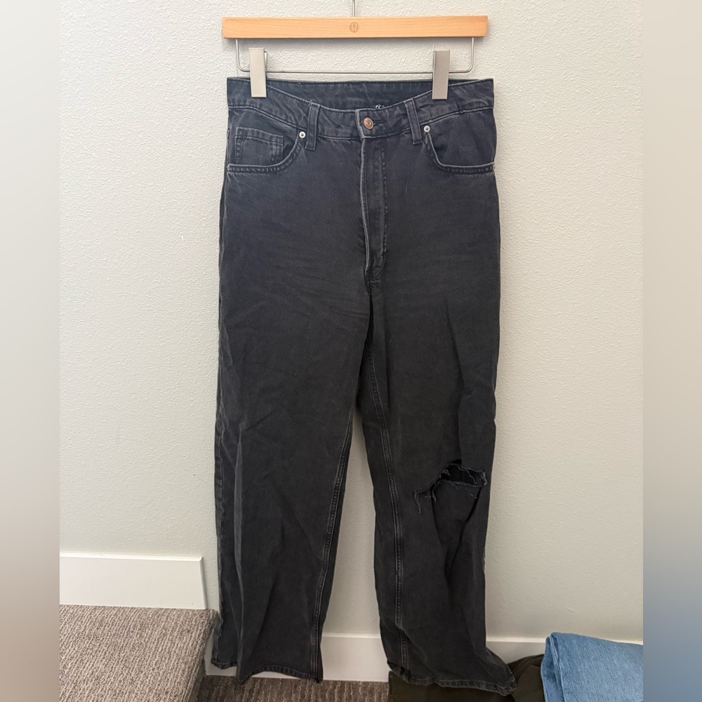 H&M high rise wide leg denim, 8, black wash